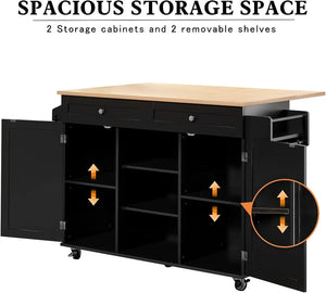 Barn Door Kitchen Island Table with Storage Cab