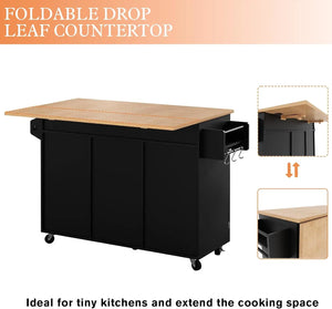 Barn Door Kitchen Island Table with Storage Cab