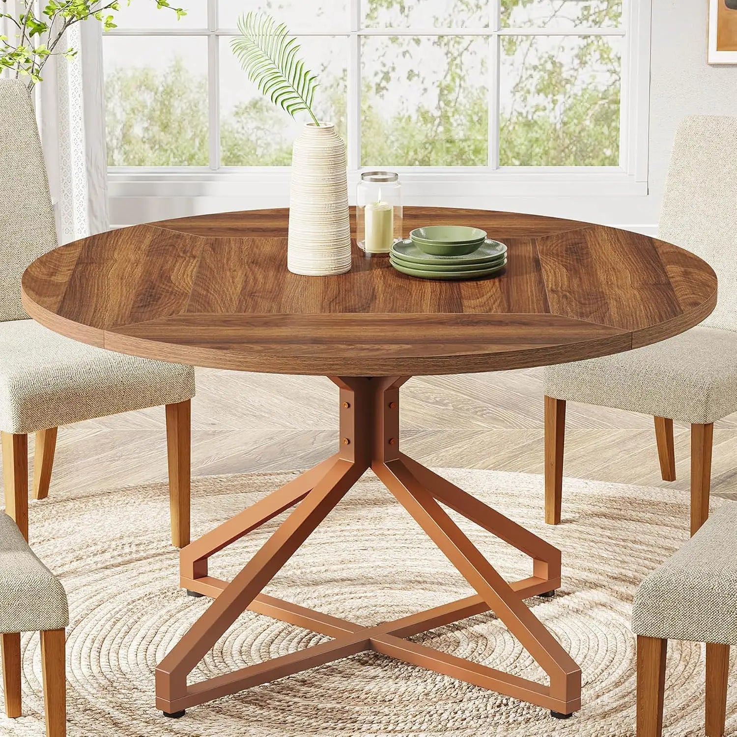 Dining Room Table with Metal Pedestal Base