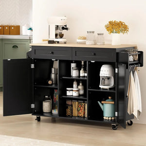 Barn Door Kitchen Island Table with Storage Cab
